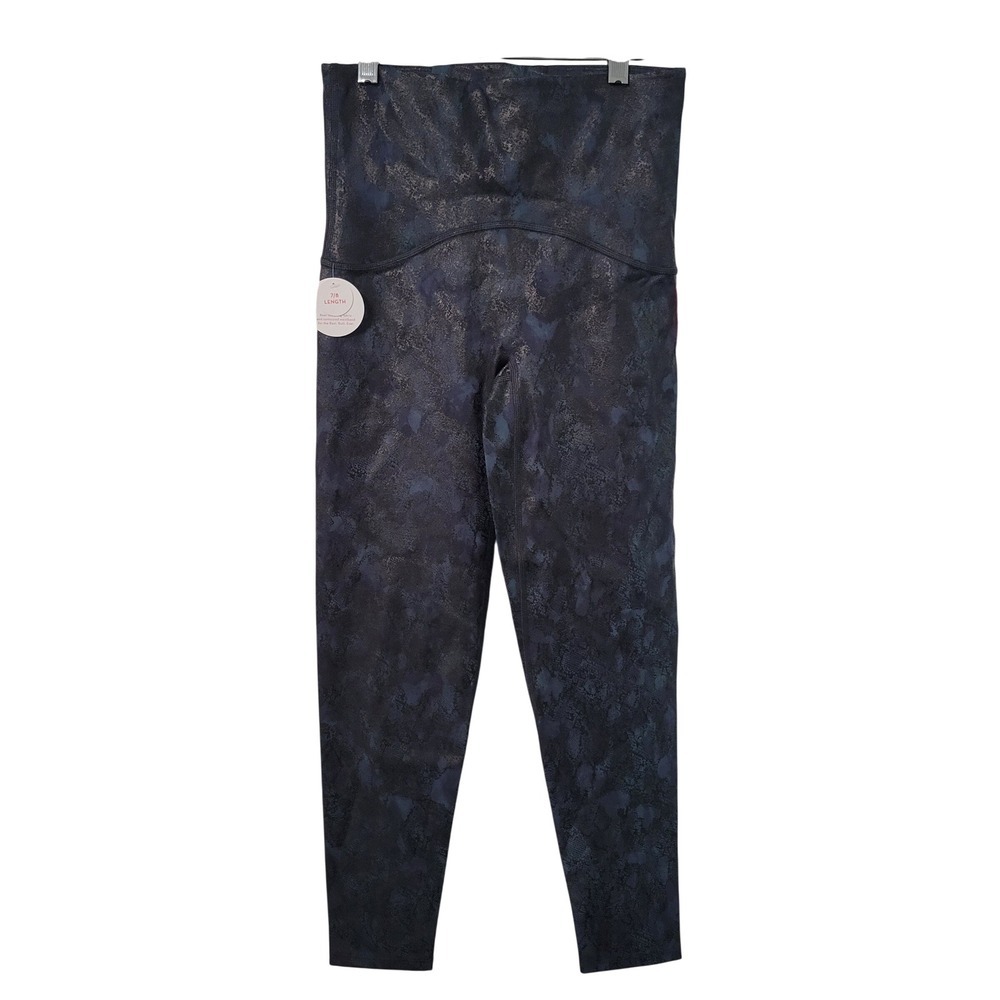 Spanx Booty Boost Leggings Women S Navy‎ Blue Snakeskin NEW 7/8 Foil 50248R